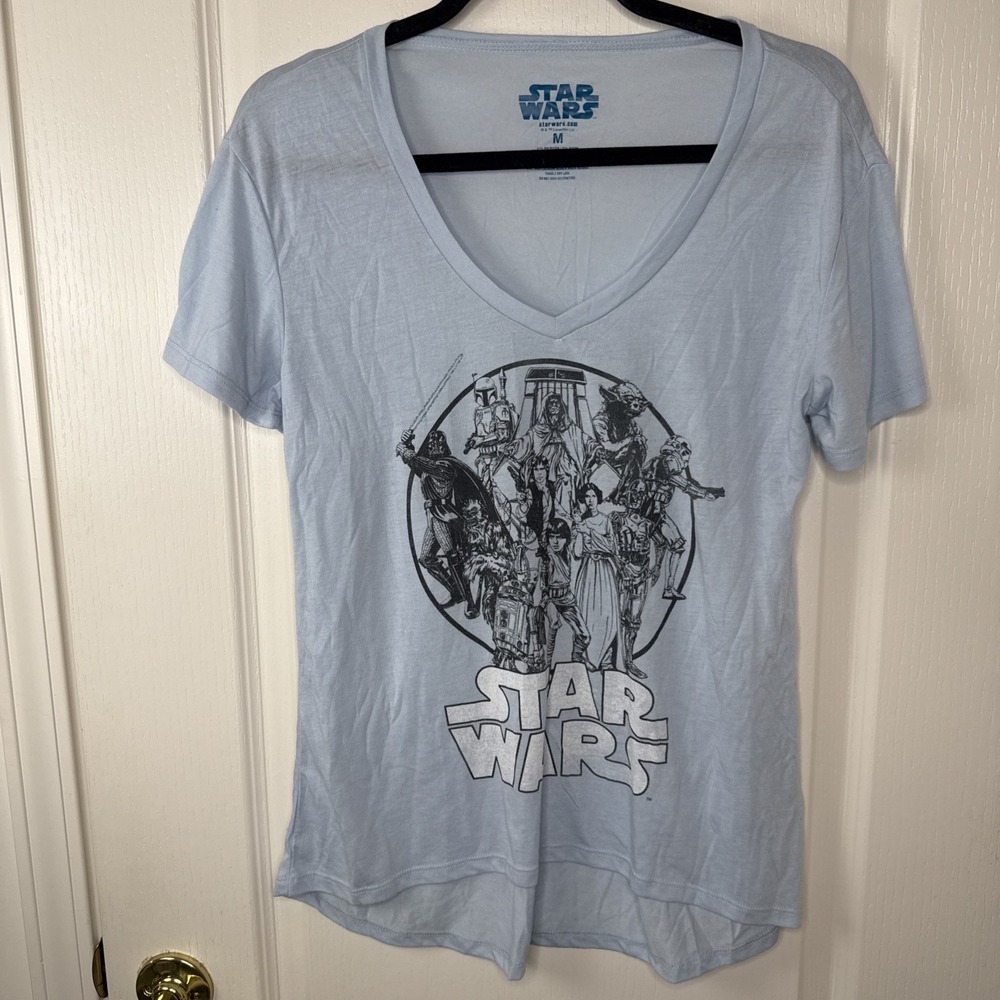 Star Wars Womens M Gray V Neck Graphic Tee Classic Cast Vintage Style Shirt
